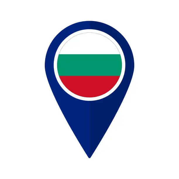 Vector illustration of Flag of Bulgaria flag on map pinpoint icon isolated blue color
