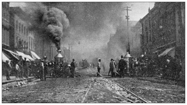 istock Antique image of Hampden County, Massachusetts: Springfield, Fire on the street 1795170380