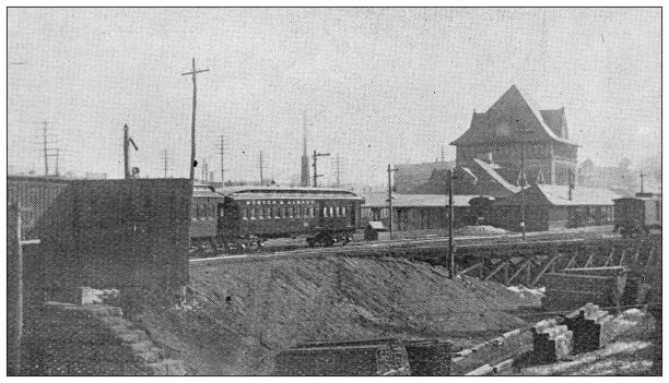istock Antique image of Hampden County, Massachusetts: Springfield, depot from the northwest 1795170400