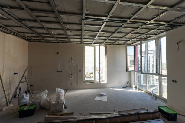istock Empty under construction room in home or house with space on site. Interior. Old unfurnished room rental property, living space units. lifestyle. Renovation. 1795171909