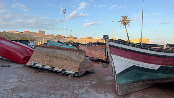 ⁨close-up of fishing boats, el jadida⁩, ⁨morocco⁩ - el jadida stock-fotos und bilder