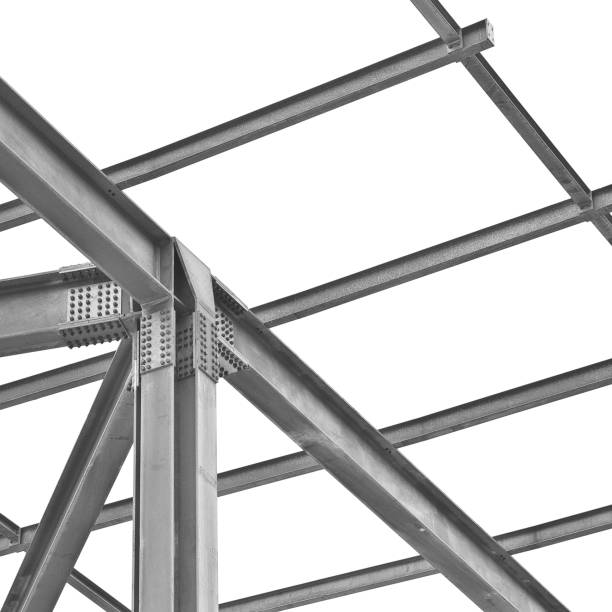 istock Structural node of a new prefabricated structure, steel carpentry with pillars, steel beams and galvanized steel bolts with bolted metal plates 1795172586