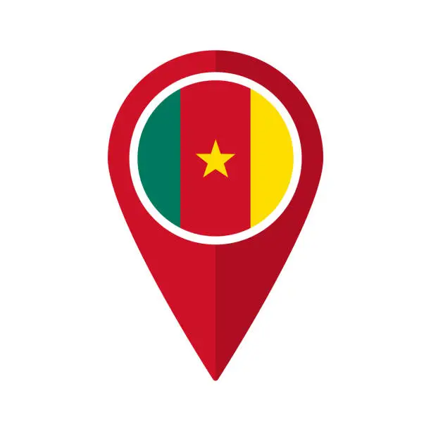 Vector illustration of Flag of Cameroon flag on map pinpoint icon isolated red color