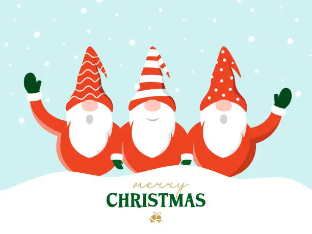 Vector illustration of Merry Christmas poster design with gnomes