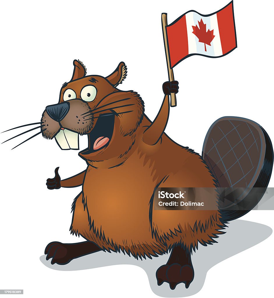 Fumetto di Beaver con Bandiera del Canada - arte vettoriale royalty-free di Castoro