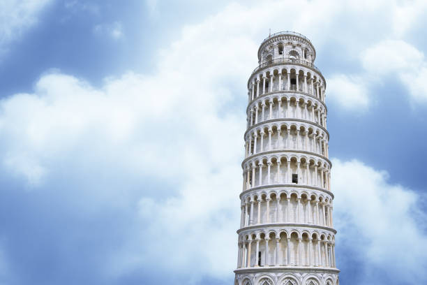 Leaning Tower of Pisa close-up with architectural detail of curved archways