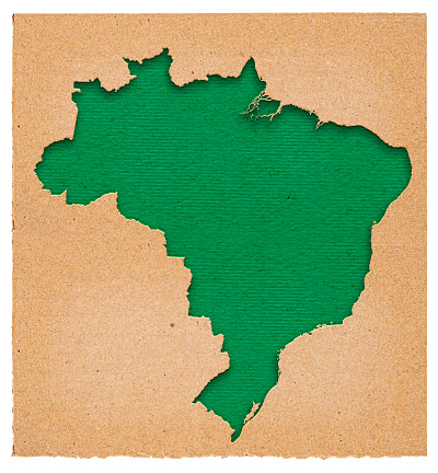 Brazil, Country shape in national colors, Copy space, Gray background,