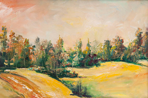 istock Oil painting of hills with a path leading to the forest 179520997