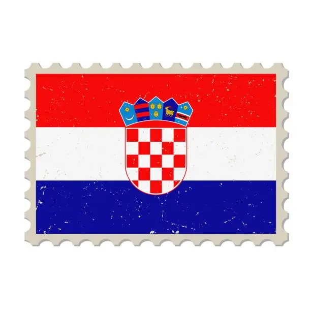 Vector illustration of Croatia grunge postage stamp. Vintage postcard vector illustration with Croatian national flag isolated on white background. Retro style.