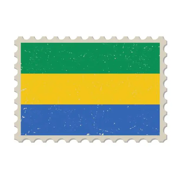 Vector illustration of Gabon grunge postage stamp. Vintage postcard vector illustration with Gabon national flag isolated on white background. Retro style.