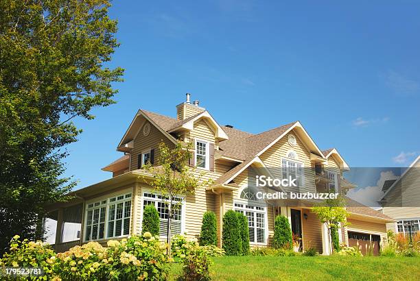 Yellow Two Story Country House On Summer Day Stock Photo - Download Image Now - House, Yellow, Outdoors