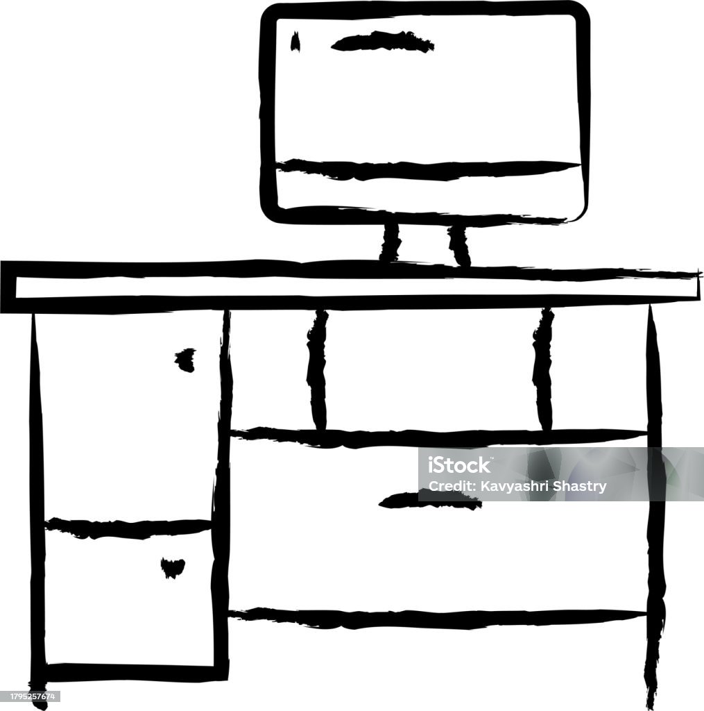 Computer Table Illustration Computer Table Hand Drawn Vector Illustration Stock Illustration ...