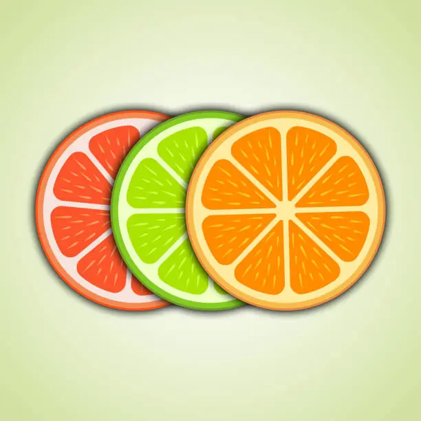 Vector illustration of Colorful Set of Three Fresh Orange