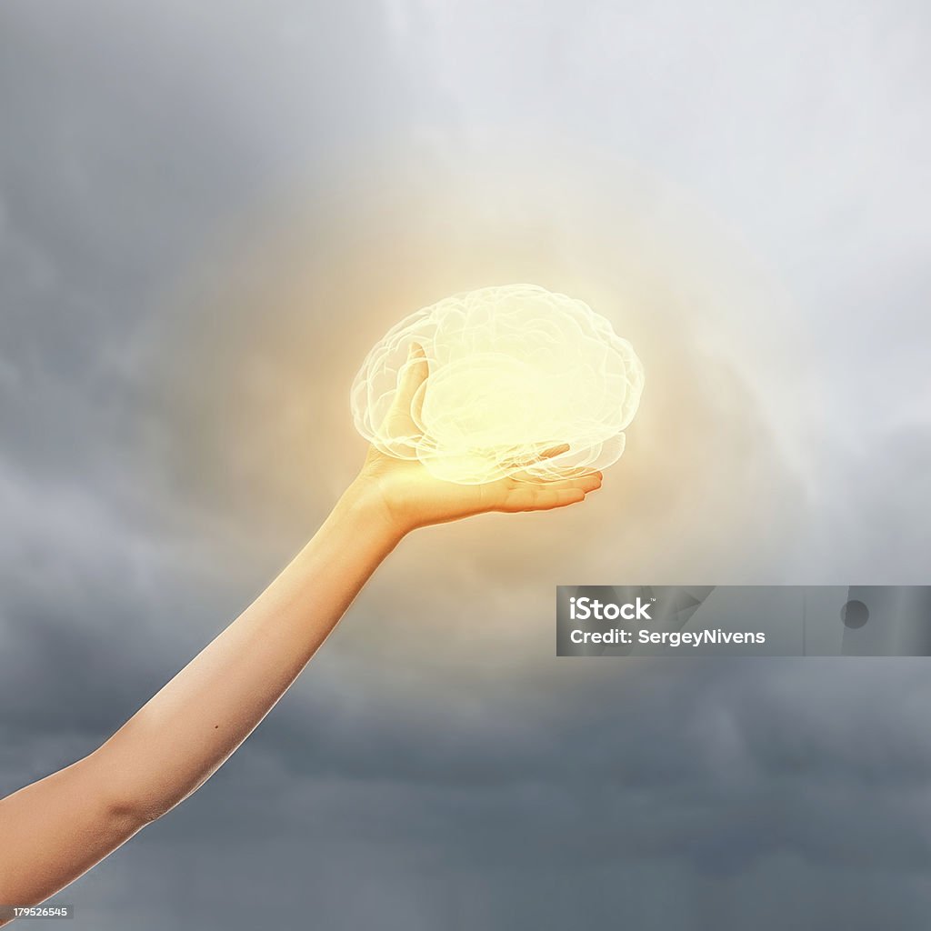 Mão humana segurando o cérebro ilustração - Foto de stock de Anatomia royalty-free