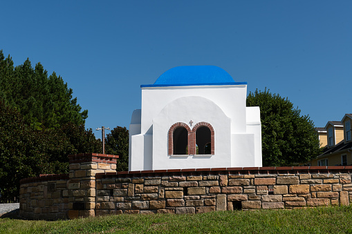 Lawsonville, NC/USA - September 16, 2023: A small chapel at Panagia Pammakaristos Greek Orthodox Monastery.