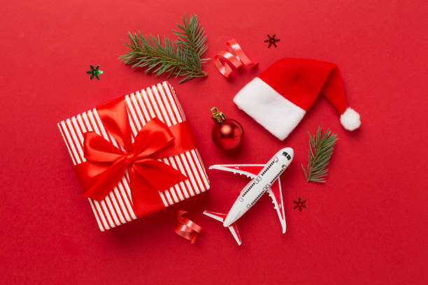 istock Christman vacation accessories on color background, top view 1795267728