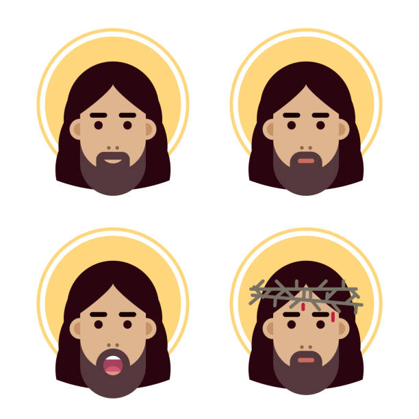 ikona twarzy jezusa chrystusa, płaska ilustracja wektorowa - rio de janeiro christ the redeemer jesus christ vector stock illustrations