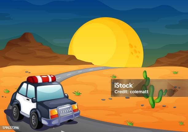 Macchina Della Polizia Al Deserto - Immagini vettoriali stock e altre immagini di Automobile - Automobile, Blu, Cactus