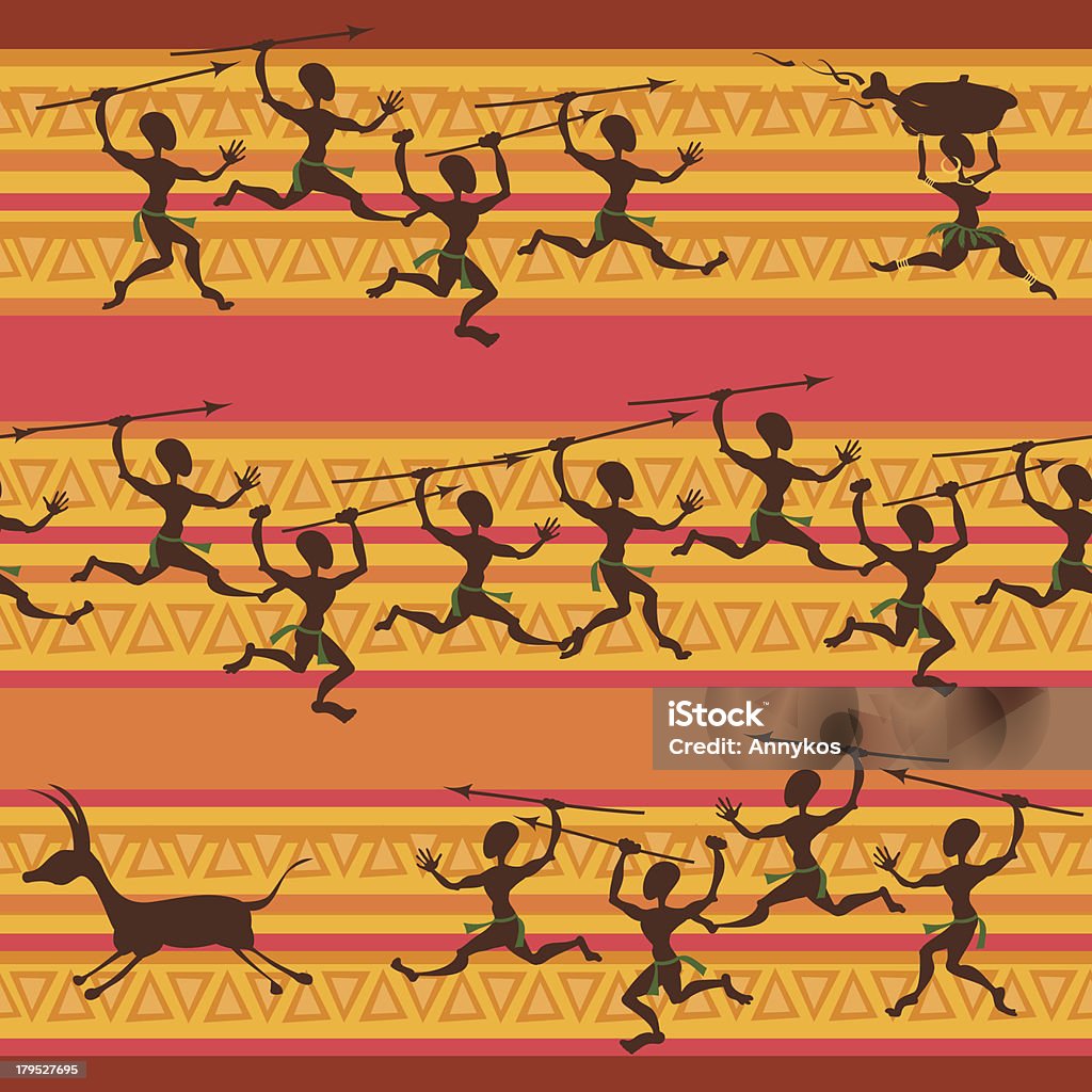 Comic seamless pattern di caccia aborigines - arte vettoriale royalty-free di Cultura africana
