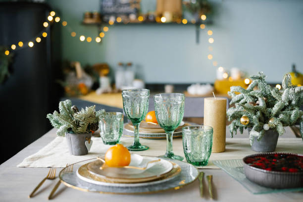 istock Table served for Christmas dinner in living room 1795283155
