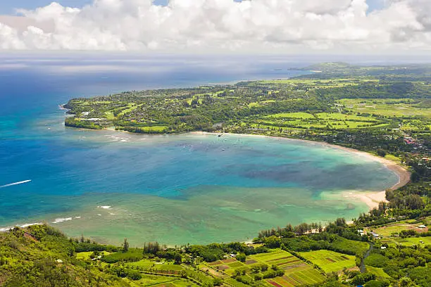 Scenic view of Hanalei Bay on Kauai island on Hawaii