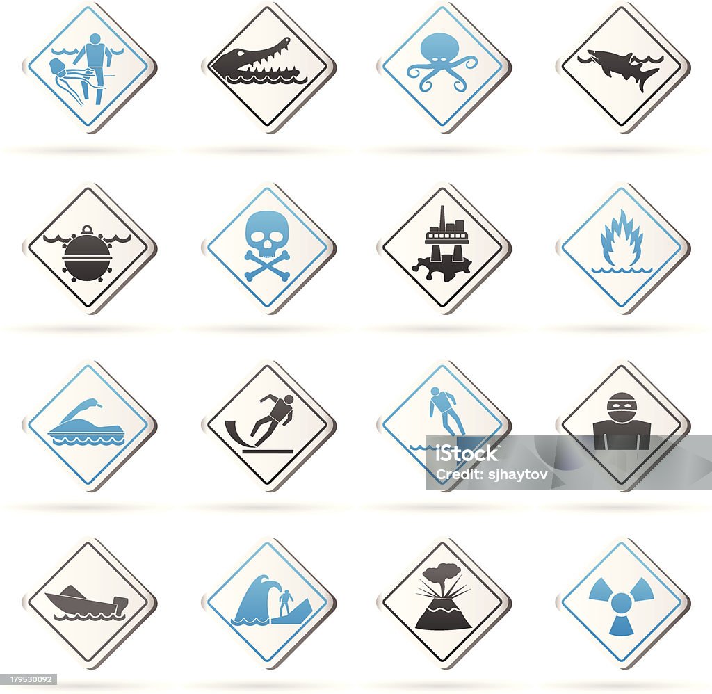 危険を警告標識に従い、海の海、ビーチや川 - アイコンのロイヤリティフリーベ�クトルアート