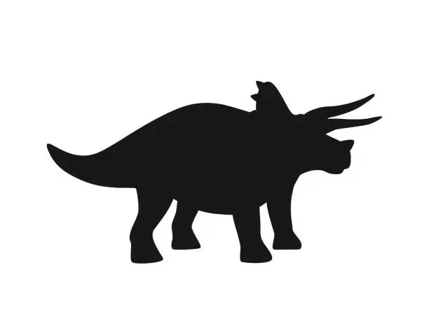 Vector illustration of Black silhouette of cute triceratops with horns