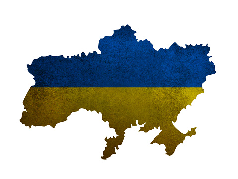 Cut-out map of Ukraine, distressed and textured. Edges are crisp, so easy to select with the magic wand tool.