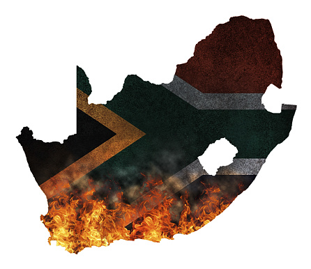Cut-out map of South Africa burning. Edges are crisp, so easy to select with the magic wand tool.