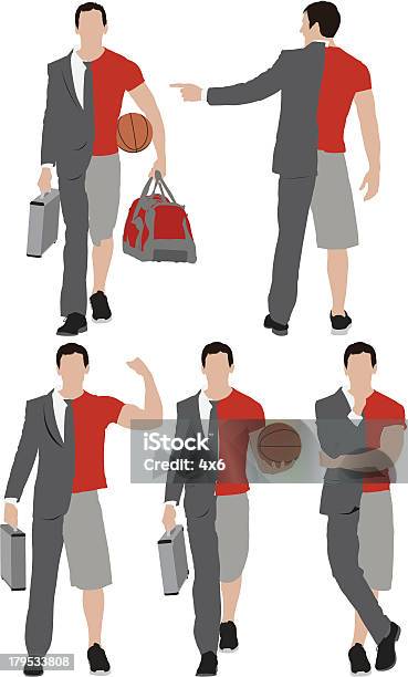 Illustrazione Di Un Uomo Con Due Personalità - Immagini vettoriali stock e altre immagini di Borsa 24 ore - Borsa 24 ore, Contorno - Forma, Abbigliamento casual