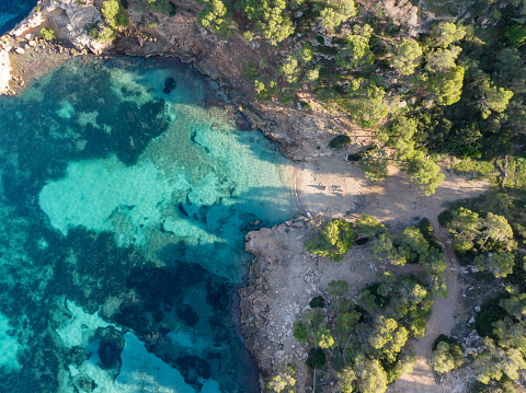 Photos taken from a Drone of the El Mago and Portals Vells Beach, on of the best beach in Majorca, Balearic Islands in Spain