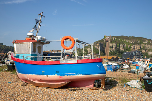 Fish boat on land in Hasting