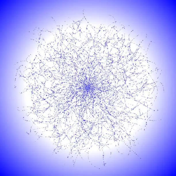 Vector illustration of Abstract network of blue lines and nodes on a gradient background