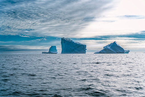 Iceberg in fog at Glacier lagoon Jökulsarlon, Nort of Iceland with lot of copy space.