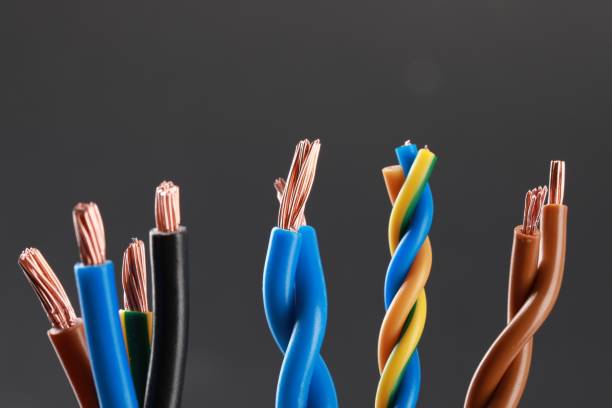 istock New colorful electrical wires on gray background 1795361006
