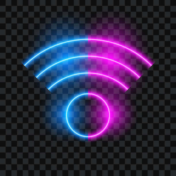 istock Neon wifi and wireless sign, connection signal icon, vector illustration. 1795374353