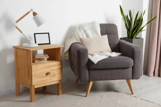istock Cozy room interior with comfortable armchair, desk lamp and beautiful decor elements 1795376462