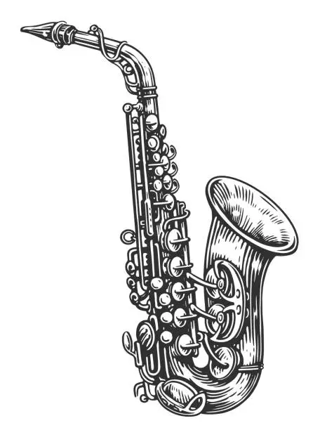 Vector illustration of Saxophone isolated design. Jazz musical instrument, sketch vector illustration