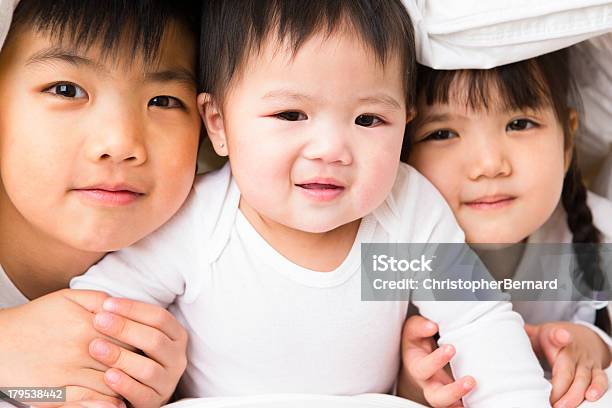 Azjatycki Rodzeństwo Portret Na Łóżko - zdjęcia stockowe i więcej obrazów 2-3 lata - 2-3 lata, 4 - 5 lat, 6 - 11 miesięcy