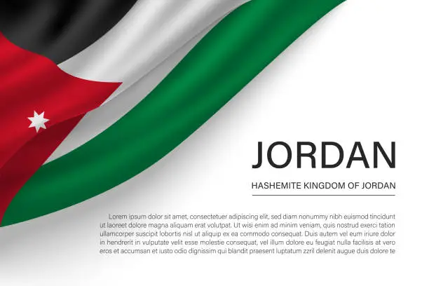 Vector illustration of Jordan country realistic flag and text