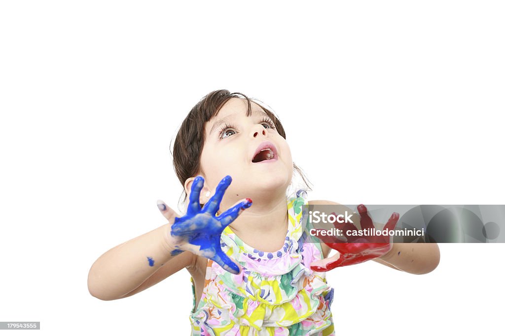 Learning and play Learning and play themed image of a little girl with hands painted Art Stock Photo