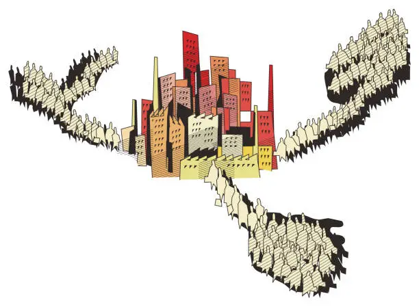 Vector illustration of migration to the city