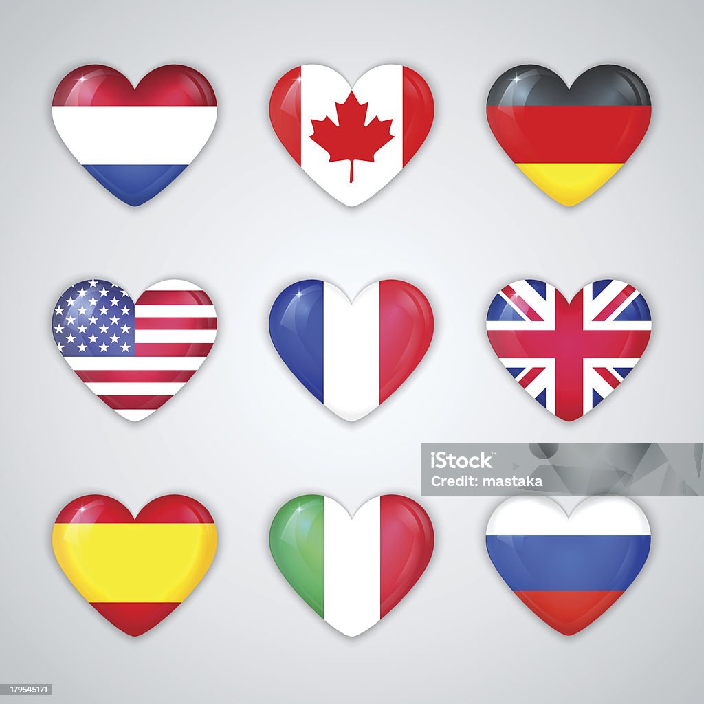 Cœur en verre Ensemble d'icônes de drapeaux de pays. - clipart vectoriel de Allemagne libre de droits