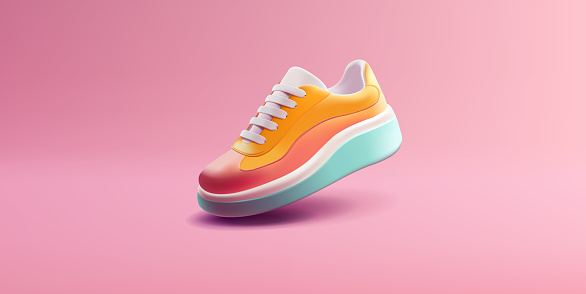 Modern colored sneaker 3d. Realistic sneaker image for design, walking, shopping, and selling shoes. Image on a pink background. Vector illustration