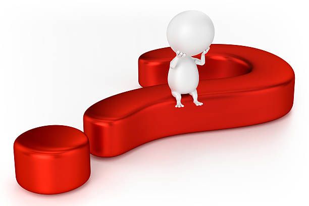 Red Question Mark And Character Red Question Mark And Character - On White Background question mark depression sitting asking stock pictures, royalty-free photos & images
