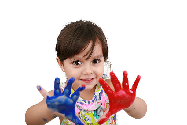 istock Cute little girl with painted hands. 179546689