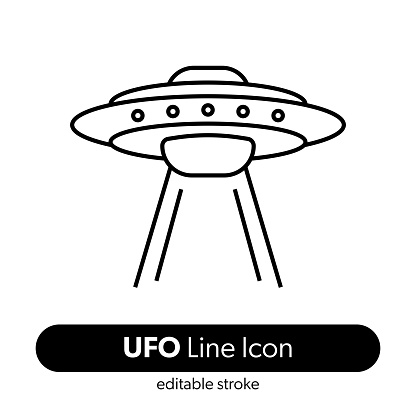 UFO Line Icon. Editable Stroke Vector Icon. Spaceship, Alien, Mystery, Science.