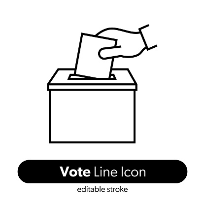Vote Line Icon. Editable Stroke Vector Icon. Election, Democracy, Politics, Polling Place.
