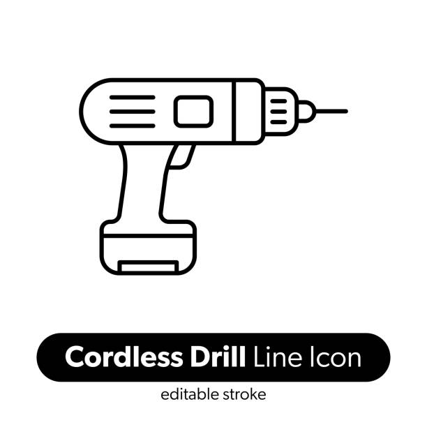 Cordless Drill Line Icon. Editable Stroke Vector Icon. Work Tool, Repairing, Screwdriver, Equipment. vector art illustration