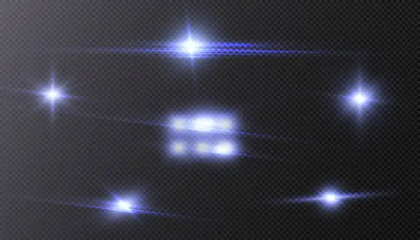 Vector illustration of Abstract light effect. Explosion of a blue nova in outer space. Vector on transparent background.